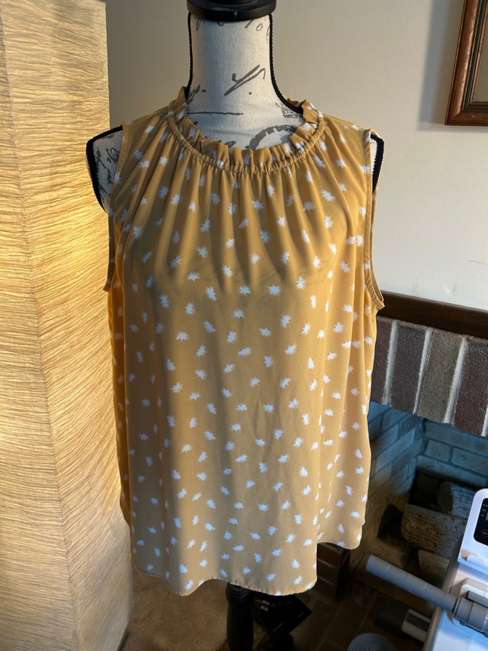 LOFT Mustard Sleeveless Ruffle-Neck Floral Print Top